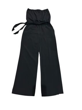 LOFT Black Strapless Wide-Leg Jumpsuit with Waist Tie